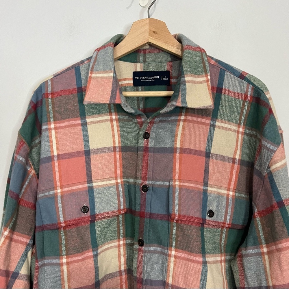 A&F 90m’s Oversized Windowpane Button Up Shirt L - image 2